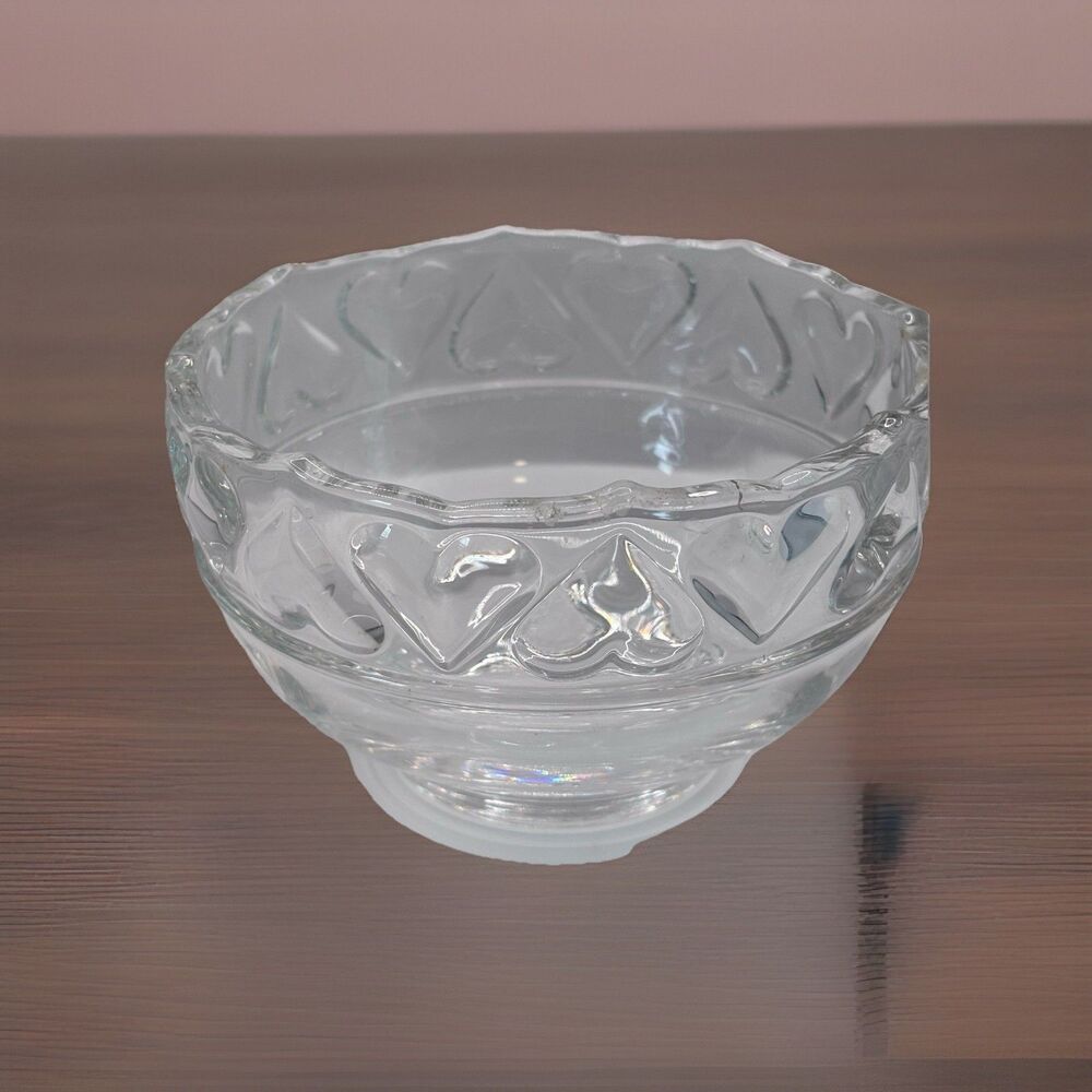 Tiffany & Co. VTG 1990's Crystal Raised Hearts Design Bowl Candy Dish Circa 5x3"